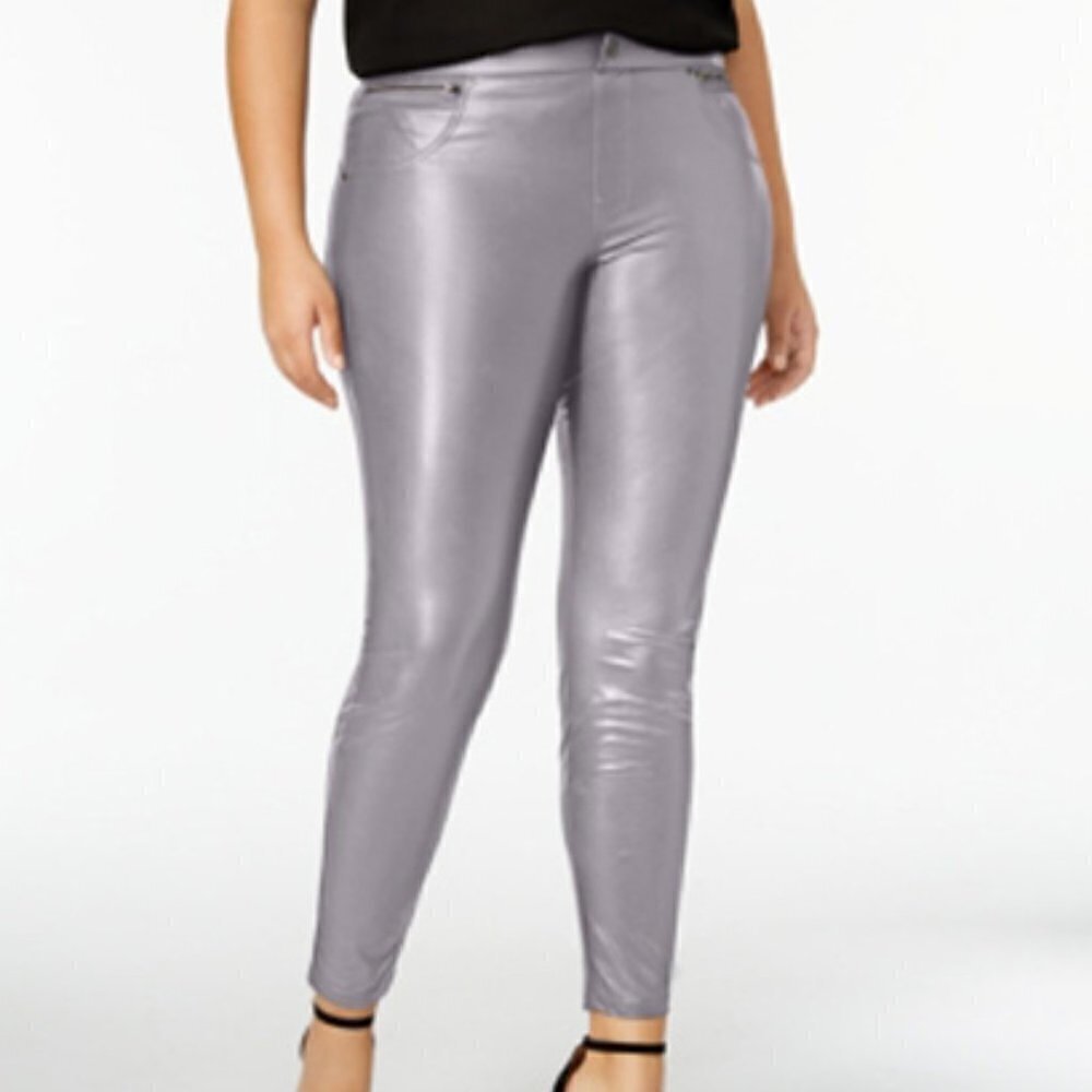 𝅺L120 Hue Gray Faux Leatherette Leggings 1X - 3X
